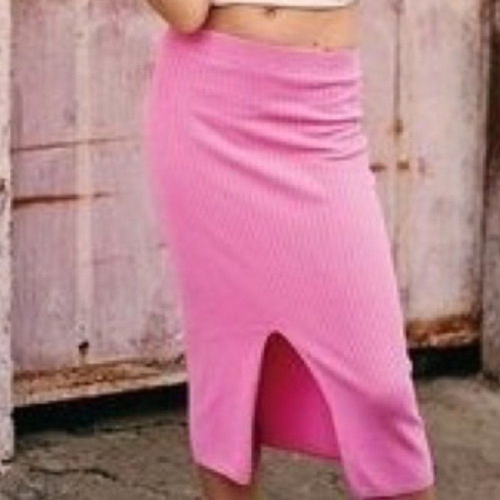 Free People Skyline Midi Skirt in PINK (Size SMALL)